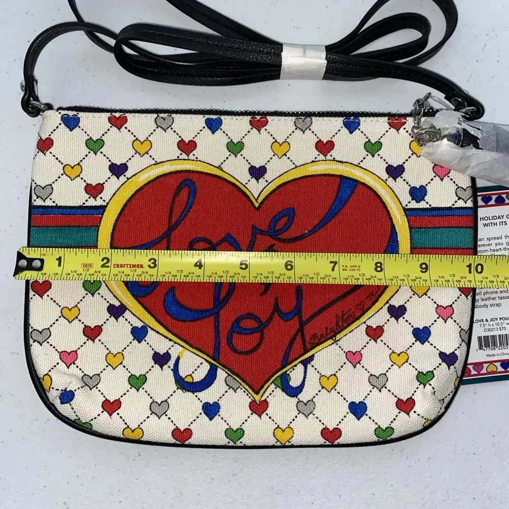 Brighton Crossbody Purse‎ LOVE & JOY Pouch Black Tassel Colorful Hearts NEW